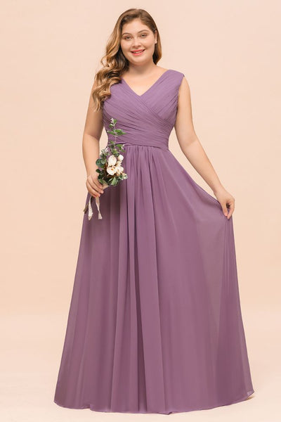 Plus Size Purple Bridesmaid Dress Maxi Chiffon Wedding Guest Dress Misshow 7025