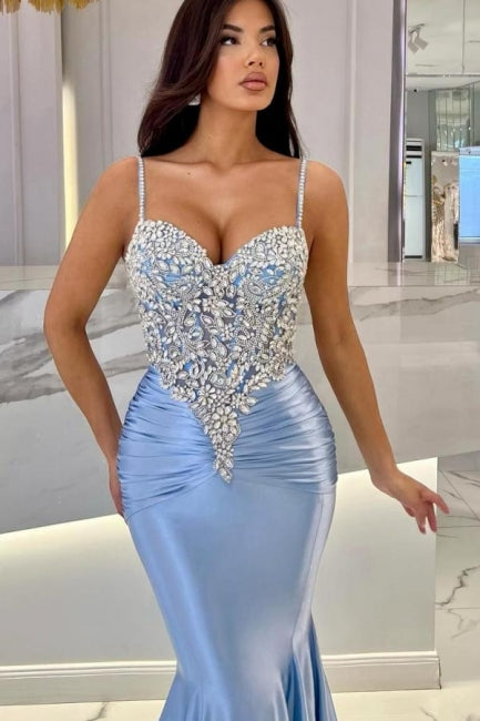 Attractive Long Mermaid Spaghetti Straps Lace Prom Dress with Train