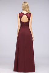 MISSHOW offers A-Line Chiffon Lace V-Neck Sleeveless Floor-Length Bridesmaid Dresses with Ruffles at a good price from Misshow