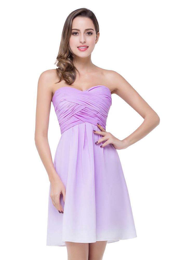 MISSHOW offers A-line Strapless Chiffon Bridesmaid Dress with Draped at a cheap price from Same as Picture, 100D Chiffon to A-line Mini hem. Stunning yet affordable Sleeveless Prom Dresses,Homecoming Dresses,Bridesmaid Dresses.