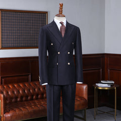 Aaron Navy Blue Peak Lapel Double Breasted Men’s Business Suit