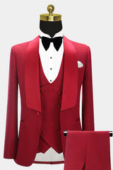 Abbas Red Three Pieces Fashion Shawl Lapel Wedding Groom’s Suits