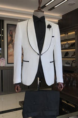 Abdul Simple White Shawl Collar Two-Piece Men's Suit For Wedding