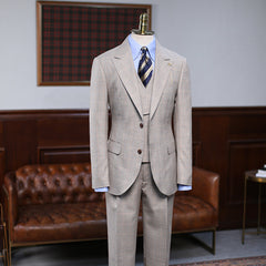 Abel Formal Light Khaki Plaid Three Pieces Custom Business Suit