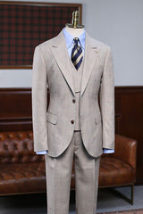 Abel Formal Light Khaki Plaid Three Pieces Custom Business Suit