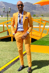 Ableson Custom Yellow Peak Lapel Perfect Fit Latest Design Men’s Prom Suits