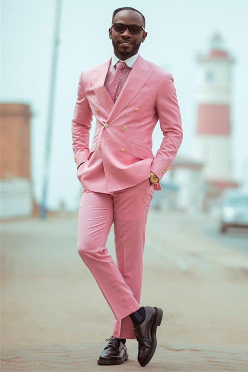 Ablett Pink Double Breasted Peak Lapel Stylish Men’s Prom Suits