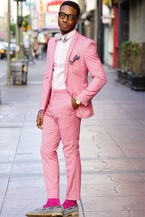 Ablitt Pink One Button Trendy Slim Fit Men’s Prom Suits