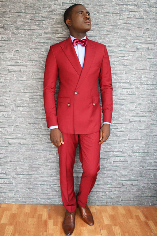 Abner Chic Red Close Fitting Peak Lapel Men’s Prom Suits