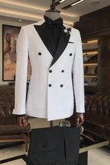 Abner Latest Ivory Peak Lapel Double Breasted Groom's Wedding Suit