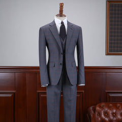 Abraham Fashionable Dark Gray Plaid Notched Lapel Two Button Business Suit