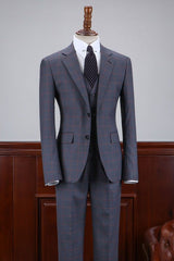 Abraham Fashionable Dark Gray Plaid Notched Lapel Two Button Business Suit