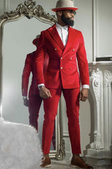 Abraham Red Velvet Double Breasted Peak Lapel Men’s Prom Suits