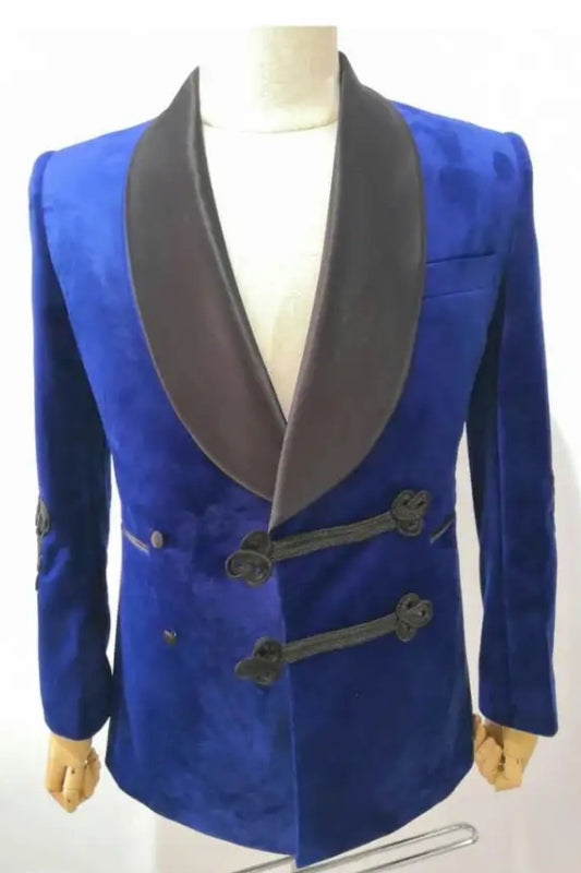 Abraham Royal Blue Shawl Collar Two-Piece Classic Velvet Groom's Suit