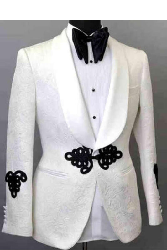 Adair Elegant Ivory Shawl Collar Two-Piece Jacquard Groom's Wedding Suit