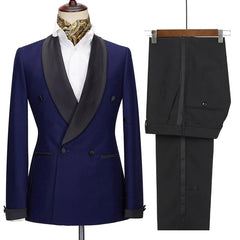 Adair Latest Navy Blue Wedding Suit With Black Shawl Collar