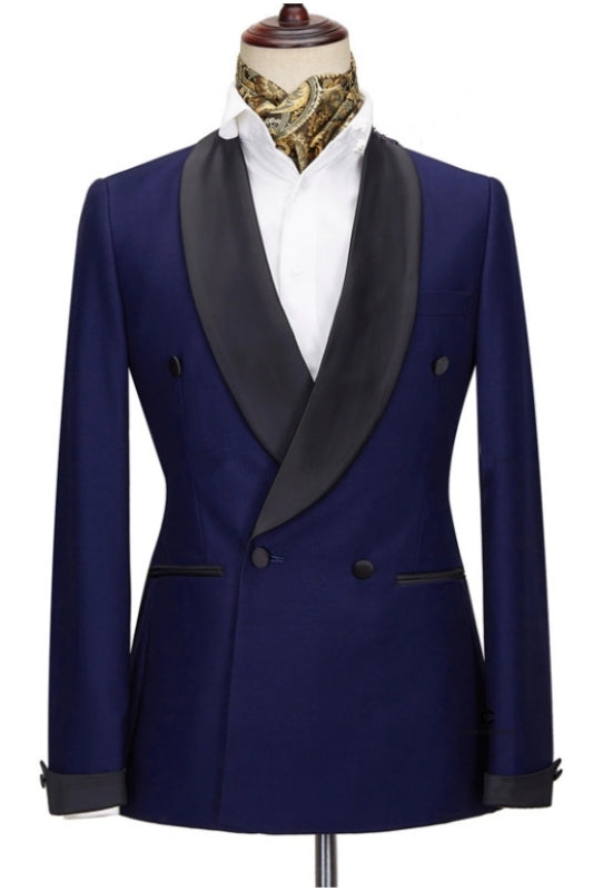 Adair Latest Navy Blue Wedding Suit With Black Shawl Collar