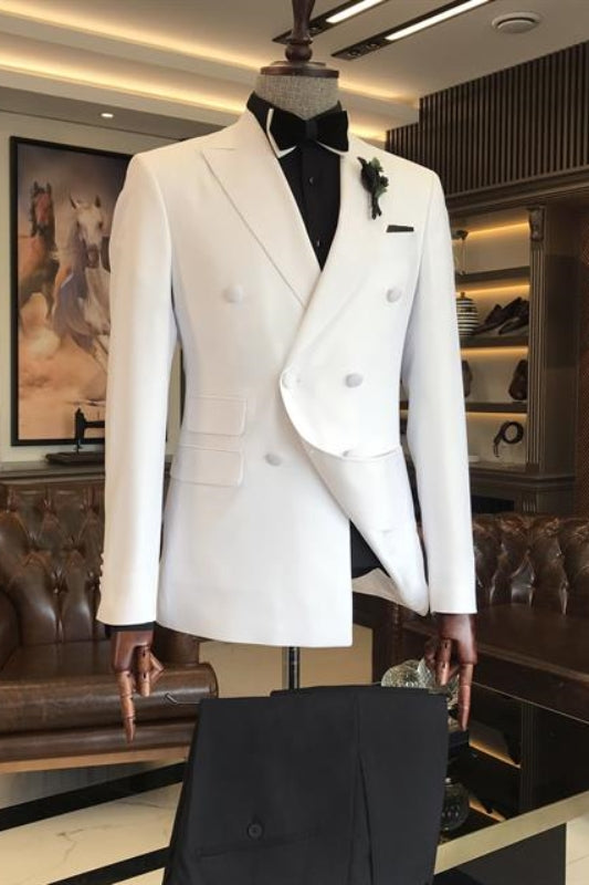 Adair Simple White Peaked Lapel Double-Breasted Wedding Men's Suit