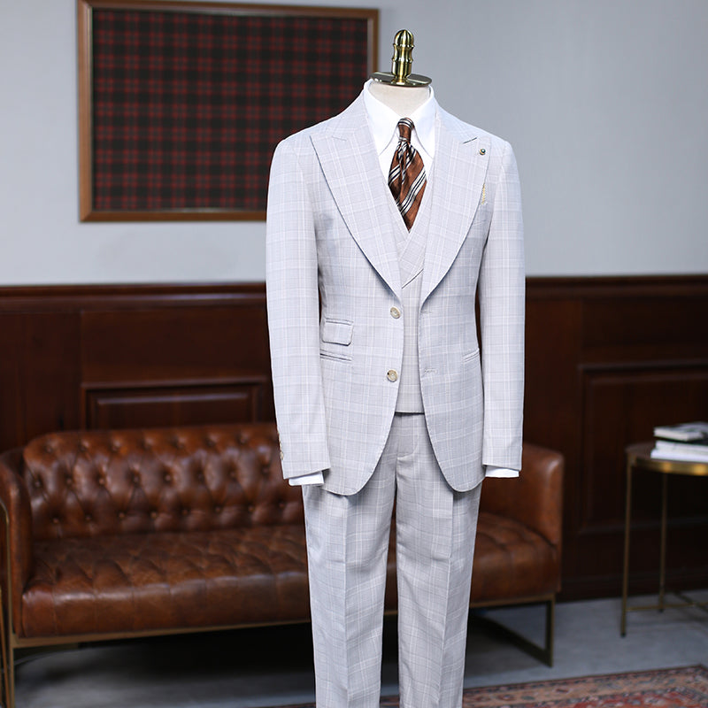 Adair Simple White Plaid Peak Lapel Slim Fit Custom Men’s Suit