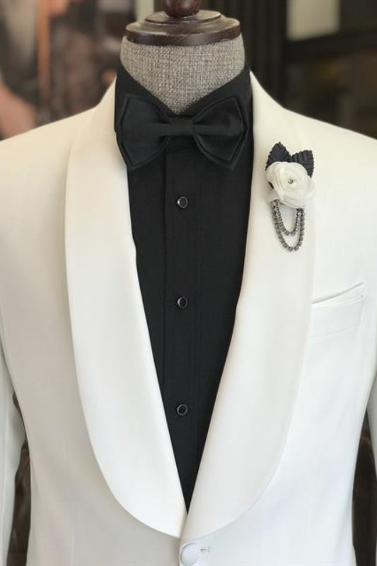 Addison White Shawl Collar Two-Piece Close-Fitting Groom's Wedding Ensemble