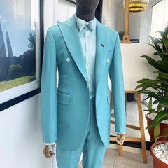 Adolph Contemporary Sky Blue Peak Lapel Two-Piece Prom Ensemble