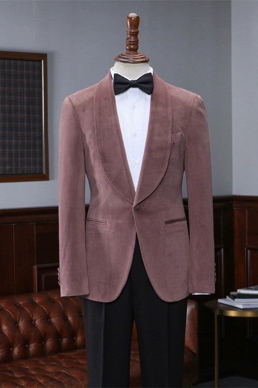 Adolph Velvet Dusty Pink Shawl Collar Close-Fit Groom's Wedding Suit