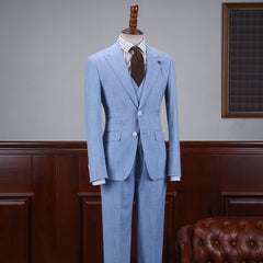 Adonis New Sky Blue Small Plaid Three Flaps Men’s Business Suit