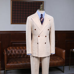 Adrian Light Khaki Peak Lapel Double Breasted Business Suit