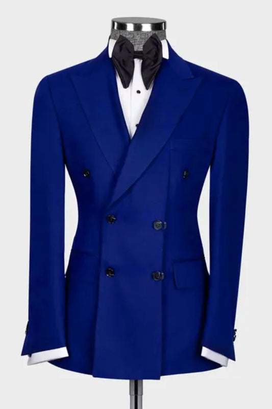 Adrian Navy Blue Peaked Lapel Double Breasted Slim Fit Prom Ensemble