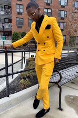 Adrian Yellow Double Breasted Peak Lapel Slim Fit Men’s Suits