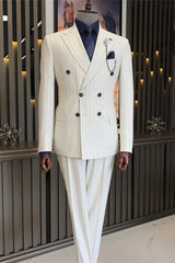 Ahern Bespoke White Peaked Lapel Double Breasted Prom Suit For Men