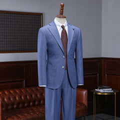 Ahern Blue Two Pieces Notched Lapel Slim Fit Custom Business Suit