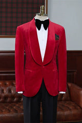 Ahern Trendy Red Shawl Collar Velvet Groom's Wedding Suit