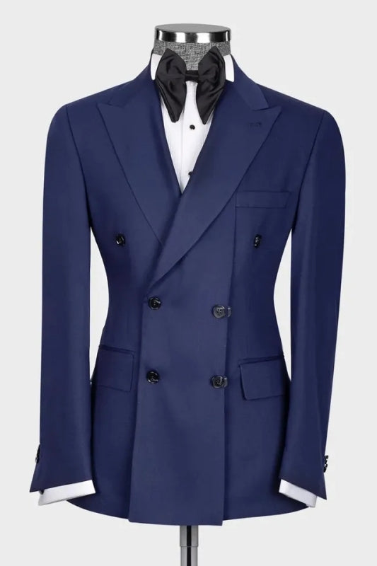 Aidan Navy Blue Peaked Lapel Double-Breasted Form-Fitting Prom Suit