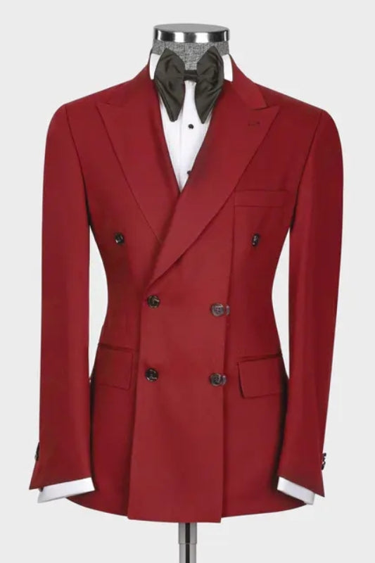 Alan Classic Red Double-Breasted Peaked Lapel Prom Suit