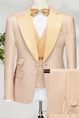 Alan Modern Champagne Peaked Lapel Three-Piece Prom Suit