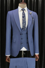 Albert Deluxe Royal Blue Three-Piece Peaked Lapel Prom Suit For Men