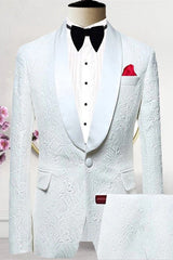 Albert Latest White Shawl Collar Jacquard Groom's Wedding Suit