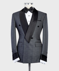 Albert New Design Dark Grey Double Breasted Shawl Lapel Perfect Fit Men’s Suits