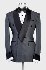 Albert New Design Dark Grey Double Breasted Shawl Lapel Perfect Fit Men’s Suits