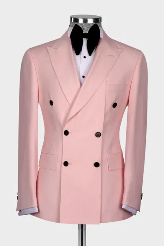 Albert Pink Peaked Lapel Double Breasted Elegant Prom Attire