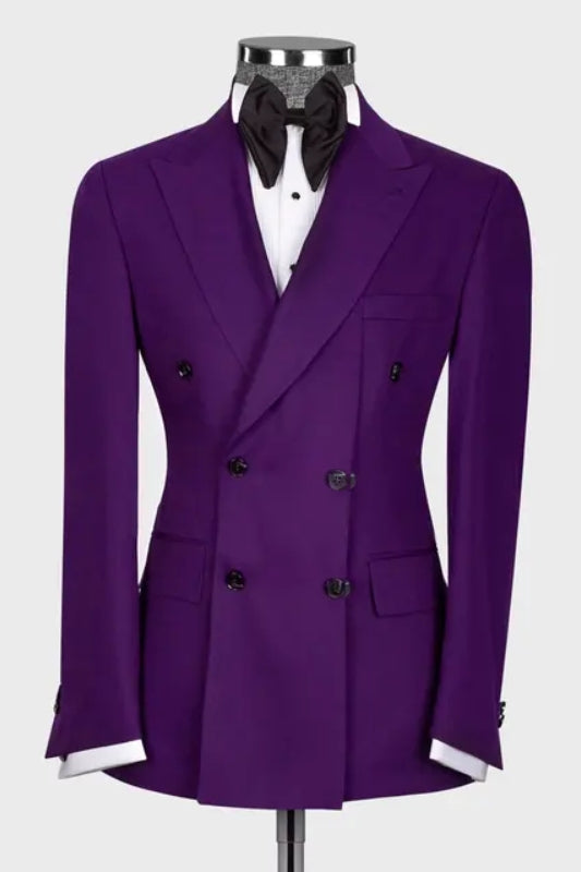 Aldrich Fashionable Plum Peaked Lapel Double Breasted Prom Attire