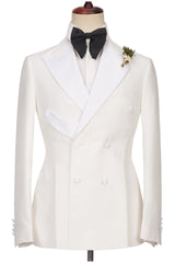 Alejandro Elegant White Two-Piece Peaked Lapel Double Breasted Wedding Suit