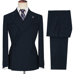 Alen Fashion Black Two-Piece Peak Lapel Ruffled Men’s Suits