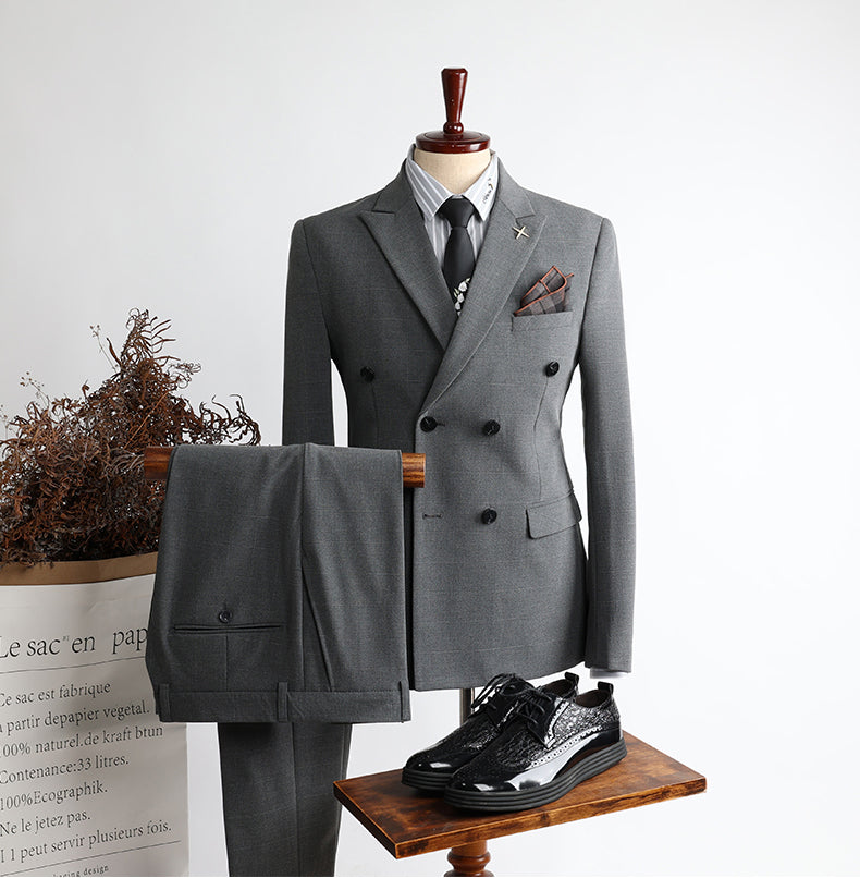 Alex Gray Modern Double Breasted Peak Lapel Business Men’s Suits