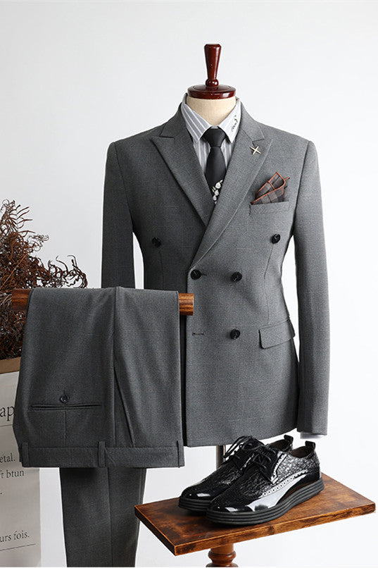 Alex Gray Modern Double Breasted Peak Lapel Business Men’s Suits