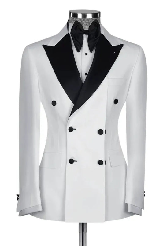 Alexander Glamorous Ivory Double Breasted Prom Ensemble With Black Peaked Lapel