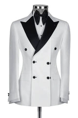 Alexander Glamorous Ivory Double Breasted Prom Ensemble With Black Peaked Lapel