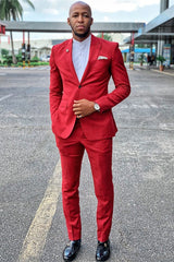 Alexander Newest Red Peak Lapel Chic Prom Men’s Suits