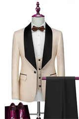 Alexandra Bespoke Champagne Shawl Lapel Three-Piece Wedding Suit for Men